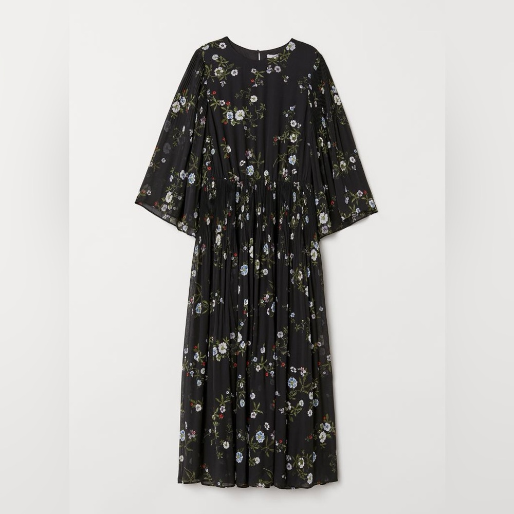 Black floral chiffon midi dress